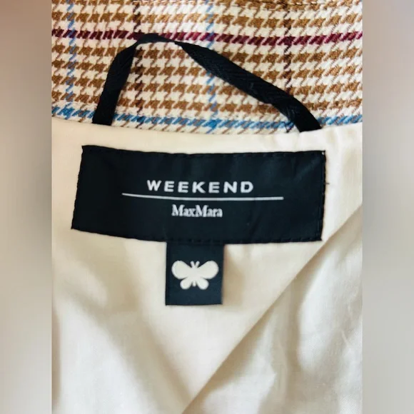 Weekend Max Mara Houndstooth Print Cotton and Linen Blend Blazer Size 16 - Picture 9 of 11